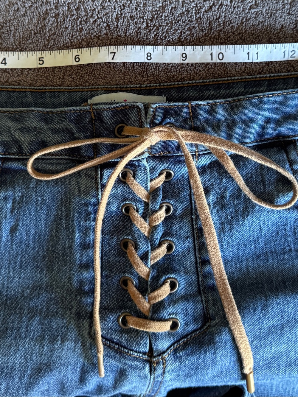 Vanilla Star Womens 11 W30 Y2K Lace Up Flare Jeans Mid Rise Frayed Hem Stretch